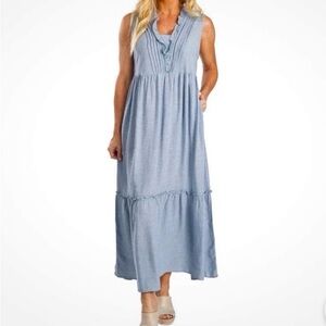 J. Jill Soft Chambray Sleeveless Midi Dress in Light Blue 3X